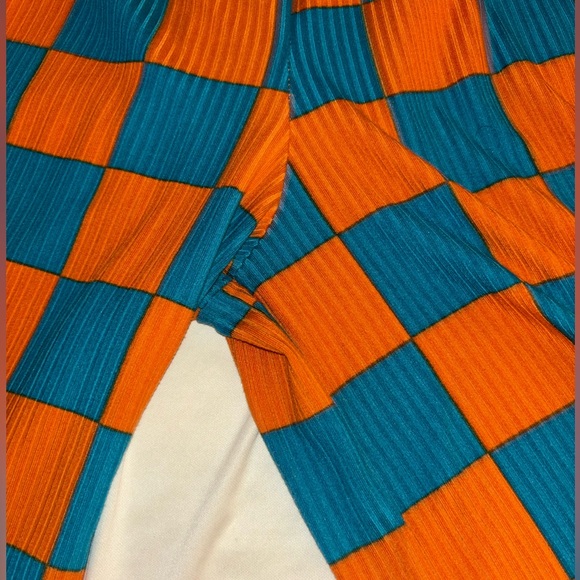 Checkered Blue and Orange Women's Pants - Picture 4 of 5